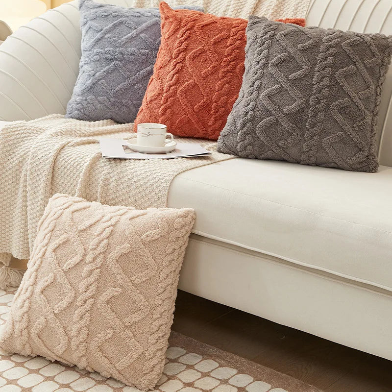 Axyaa Pink Velvet Geometric Cushion Cover 45*45cm for Home Living Room