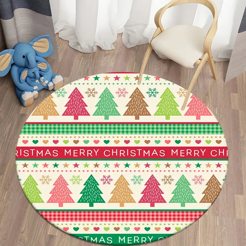 Axyaa Plaid Christmas Round Carpet - Non-Slip Home Decor Foot Mat