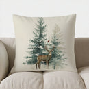 Axyaa Winter Scene Pillow Cover for Sofa Bedroom Car - Deer, Snowman & Cabin