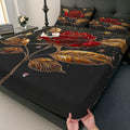 Axyaa Black Gold Marble Feather Rose 3D Single Piece Fitted Sheet