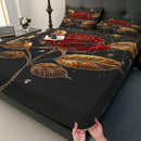 Axyaa Black Gold Marble Feather Rose 3D Single Piece Fitted Sheet