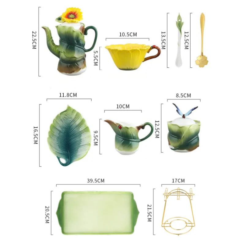 Axya Sunflower Tea Set with Embossed Flowers for Afternoon Tea