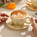 Axyaa Irregular Ceramic Mug Hand-painted Floral Heart Coffee Cup - 300ML