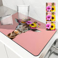 Axyaa Absorbent Coffee Dish Mat: Non-Slip Animal & Plant Design, Quick Dry Kitchen & Bathroom Drain Pad
