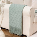 Axyaa Green Plaid Knitted Throw Blanket - Soft Woven Sofa Bedspread