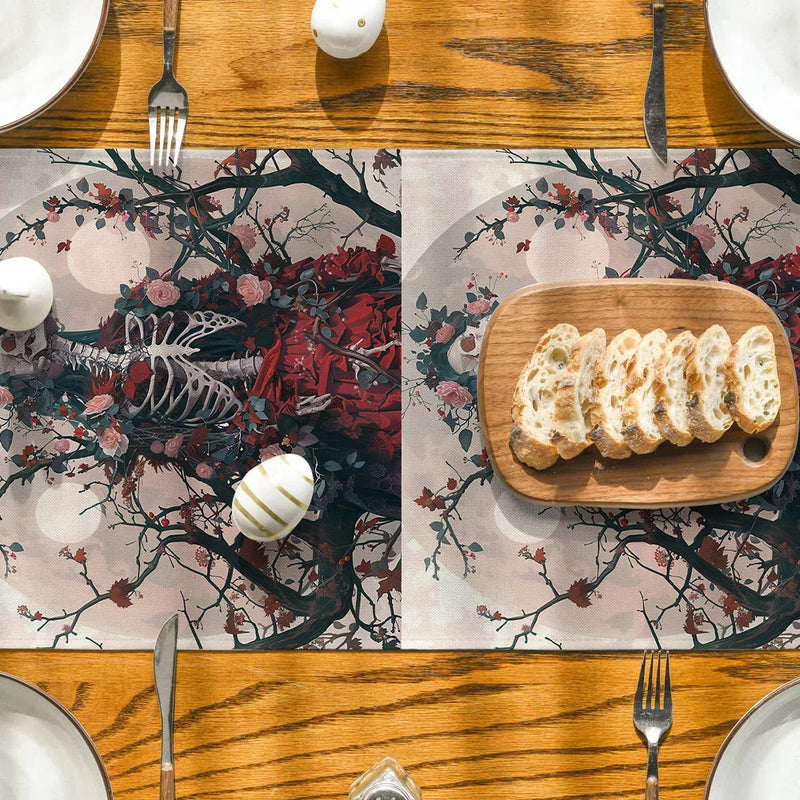 Axyaa Floral Skull Branches Table Runner