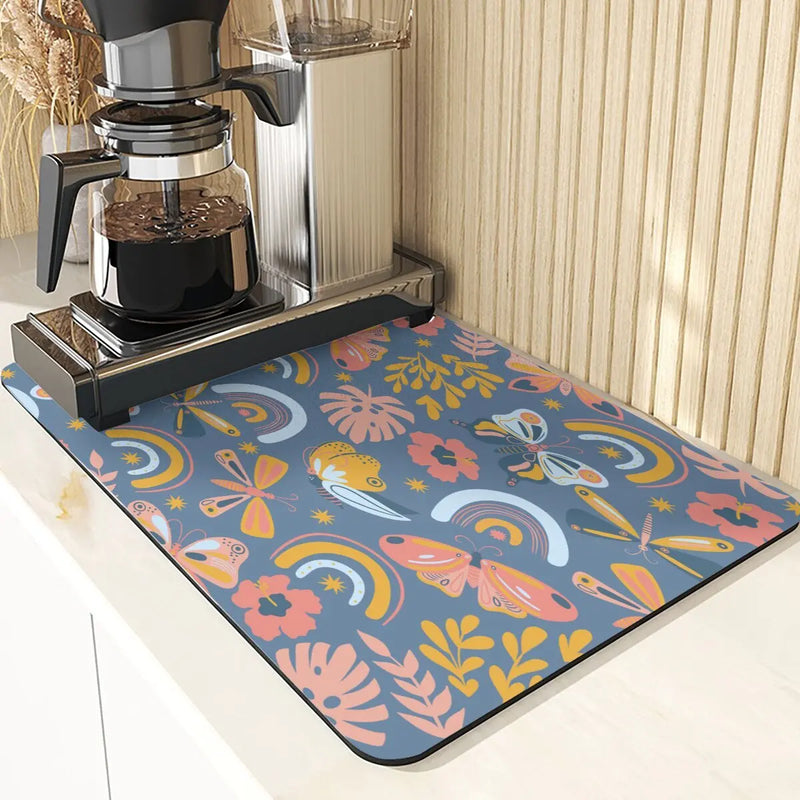 Butterfly Print Table Mat Coaster Set by Axyaa: Kitchen Accessories Absorbent Drying Mat