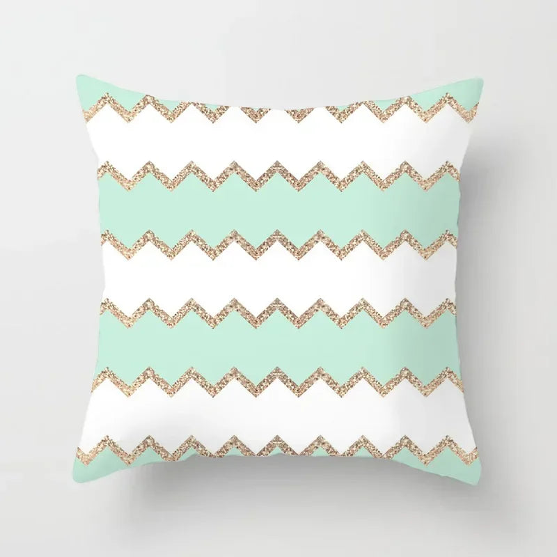 Light Blue Green Mint Geometric Print Boho Pillowcase Set by Axyaa