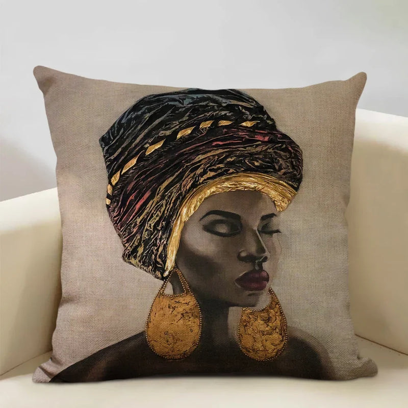 Axyaa African Lady Cushion Cover Pillow Case Sofa Decoration Linen Pillowcase