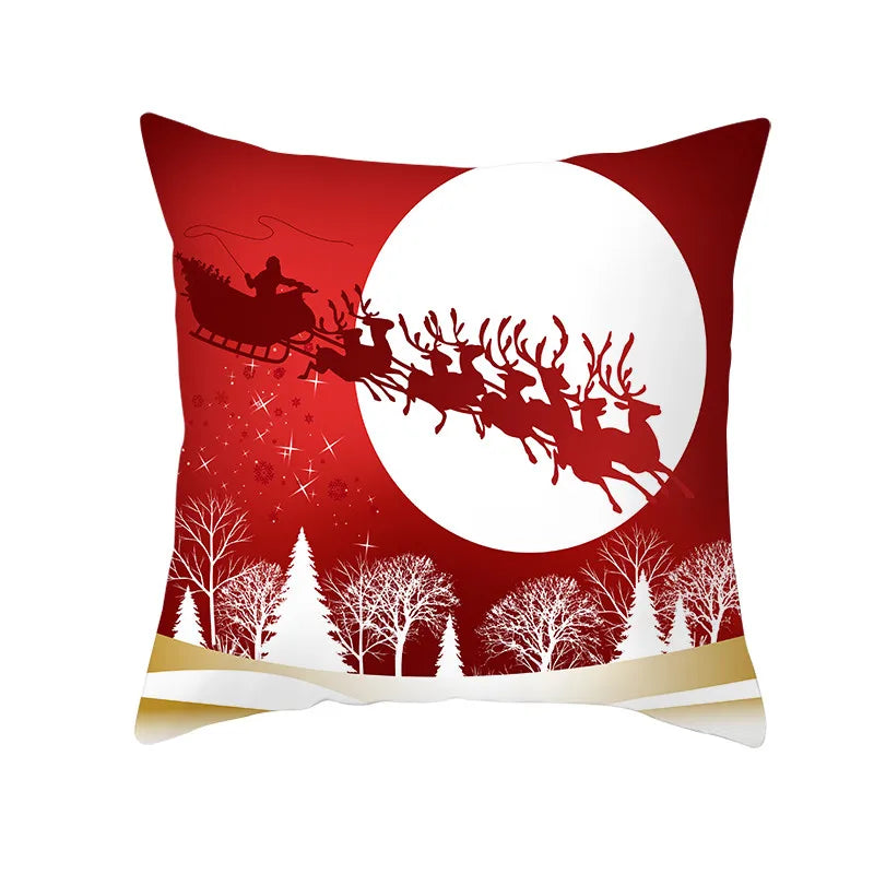 Axyaa Christmas Gift Pillowcase Red Print Cushion Cover for Home Sofa