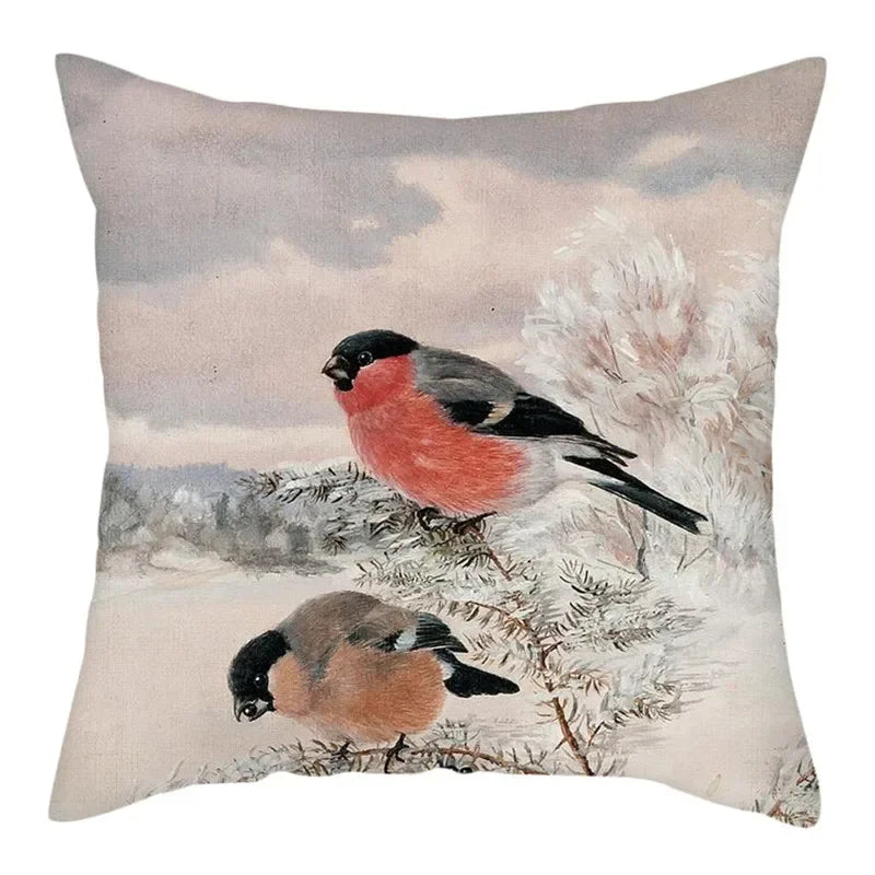 Axyaa Bird and Flower Printed Pillow Cover 45x45cm for Home Sofa Decor