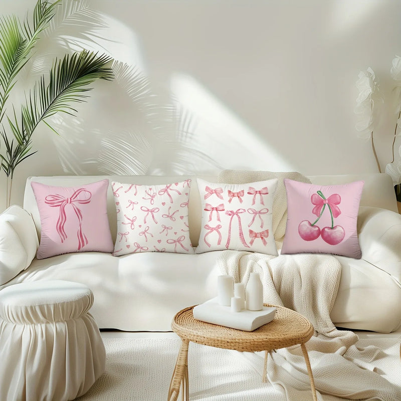 Axyaa Pink Bow Cherry Pillowcase: Soft, Sofa Cushion Cover for Stylish Comfort