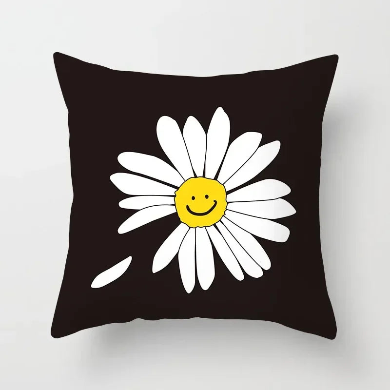 Nordic Daisy Print Pillow Cover by Axyaa - Modern Floral Cushion for Living Room
