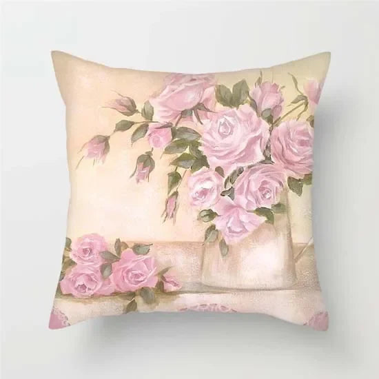 Axyaa Pink Floral Polyester Throw Pillow Cover 45X45cm