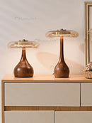 Axyaa French Retro Wooden Desk Table Lamp with Glass Shade