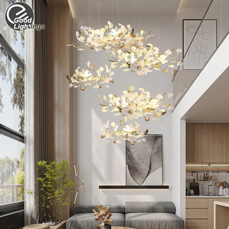 Luxury Axyaa Ginkgo Leaves Chandelier for Stairs, Hotel, Living Room, Bedroom - Nordic Design