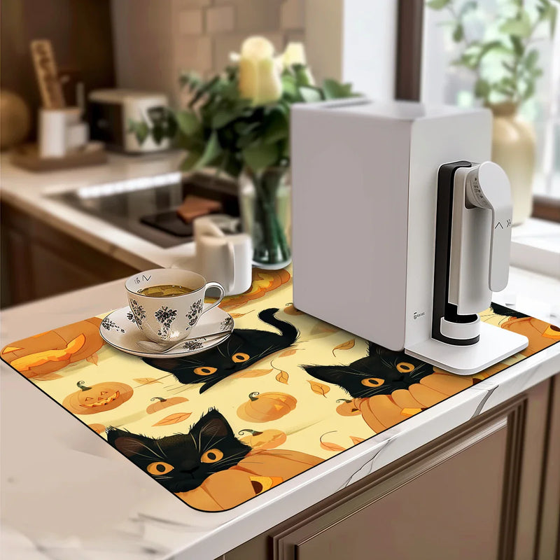 Axyaa Halloween Drying Mat: Absorbent, Heat Resistant, Non-slip Kitchen Counter Pad