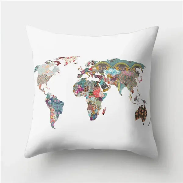 Axyaa Retro Cityscape Gramophone Guitar Drum Camera Print Cushion Cover