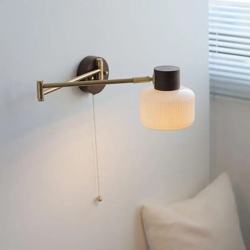 Axyaa Ceramic LED Wall Lamp, Swing Arm Rotate White Interior Light