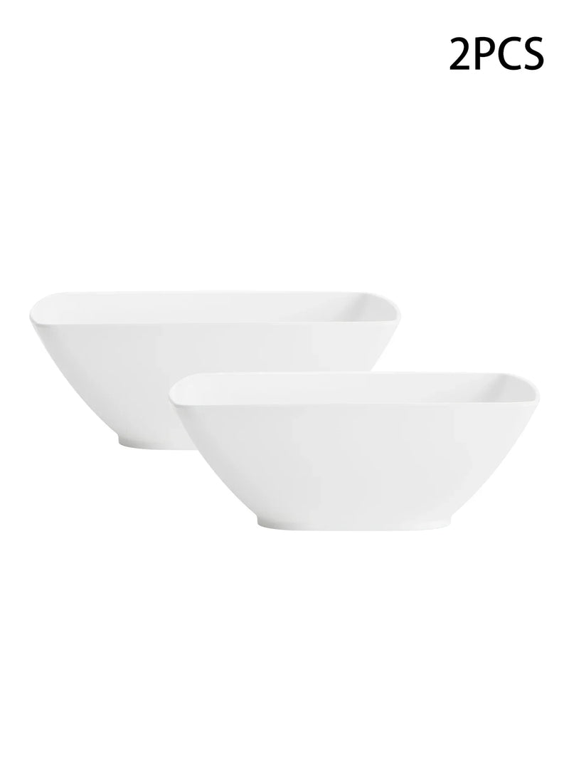 Axyaa Large Plastic White Square Bowl Set - Ideal for Soup, Noodles, Oatmeal, and Salad