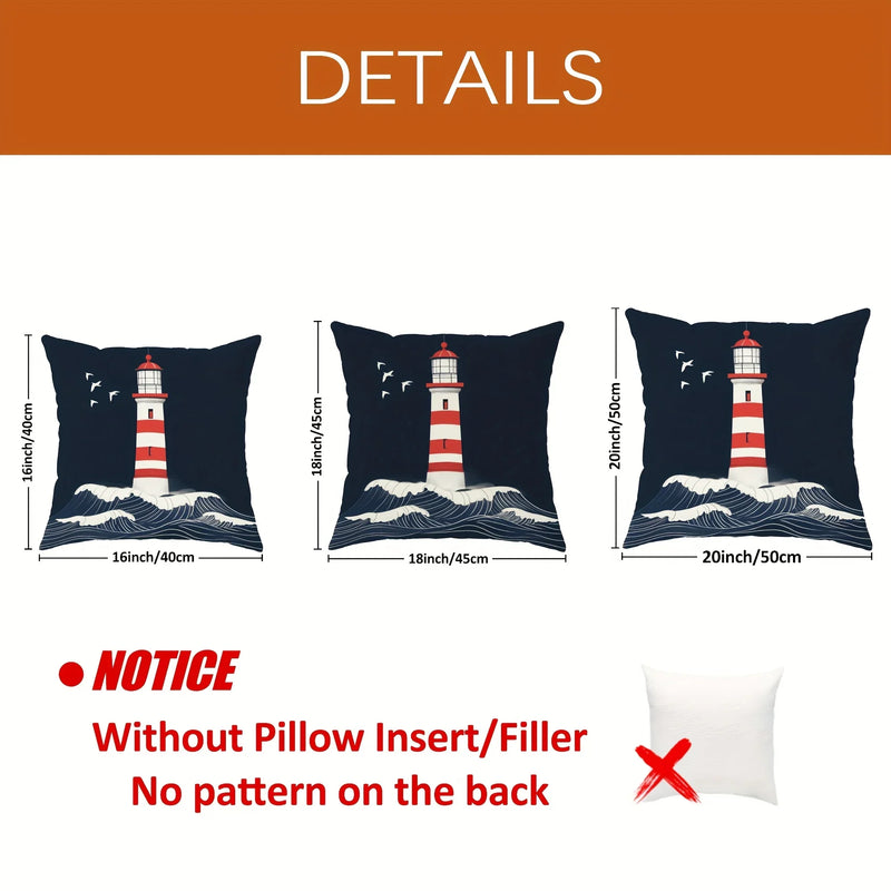 Nautical Coastal Velvet Pillow Covers Set - Lighthouse, Sailboat & Ocean Wave Designs