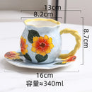 Axyaa Hand-painted 3D Flower Ceramic Coffee Cups & Saucers - Creative Home Drinkware