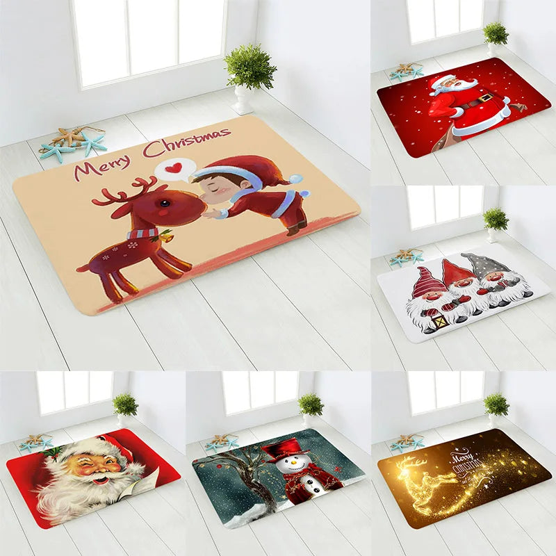 Santa Deer Welcome Mat by Axyaa: Festive Holiday Non-Slip Floor Decor
