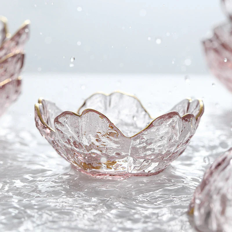 Mini Sakura Bowl Set - Set of 2 Glass Plates with Gold Border for Desserts