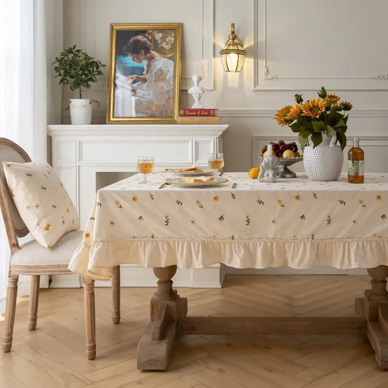 Axya Cotton Embroidered Tablecloth - Circular Light Luxury Dining Table Cover