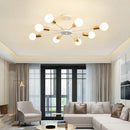 Axya Modern Industrial Sputnik Chandelier LED Wood Iron Ceiling Lamp