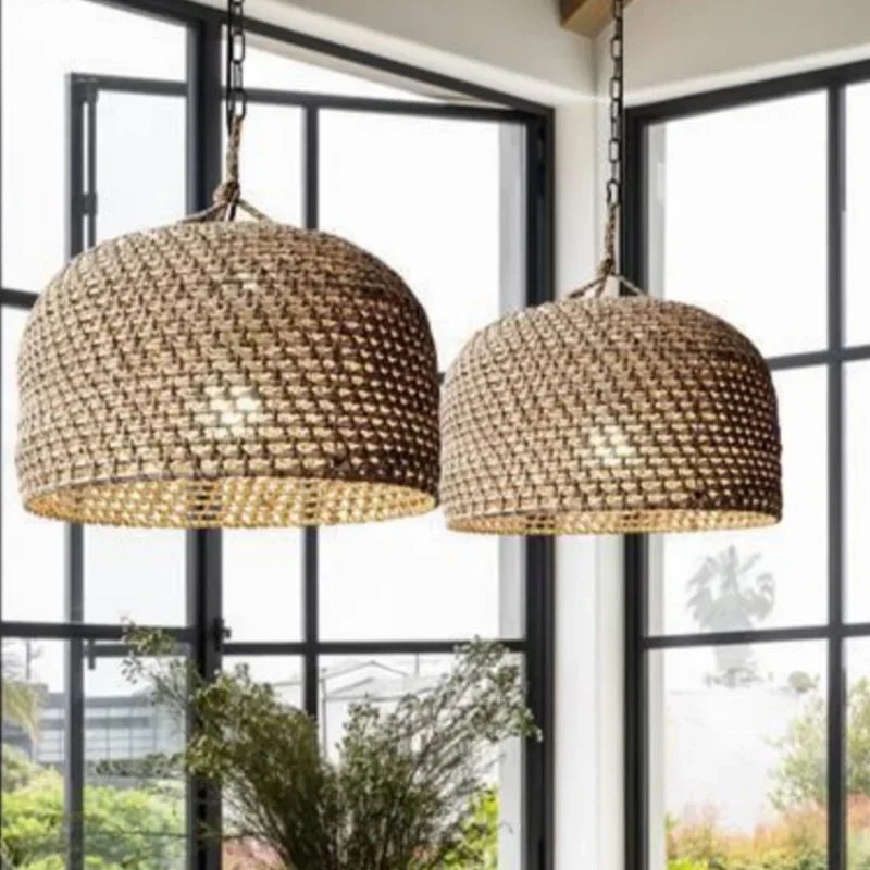 Axyaa Rope Rattan Chandelier: Wabi Sabi Retro Pendant Lights for Home Decor