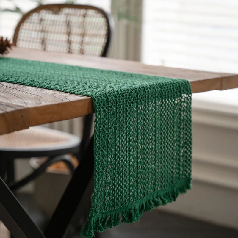 Luxury Green Solid Woven Table Runner by Axya - American Holiday Home Decor