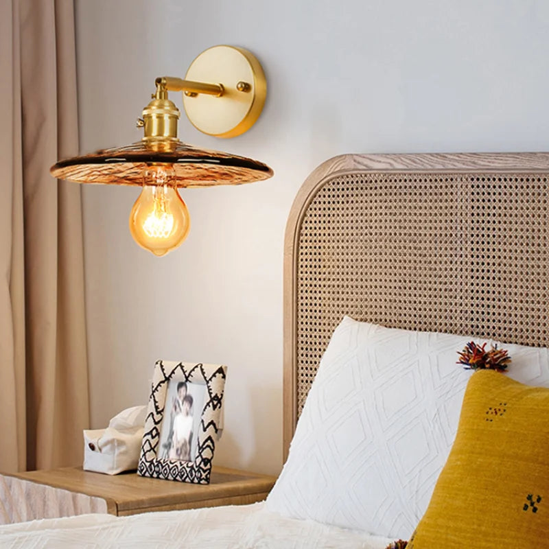 Axyaa Glass LED Wall Sconce Light Pull Chain Copper Applique Murale
