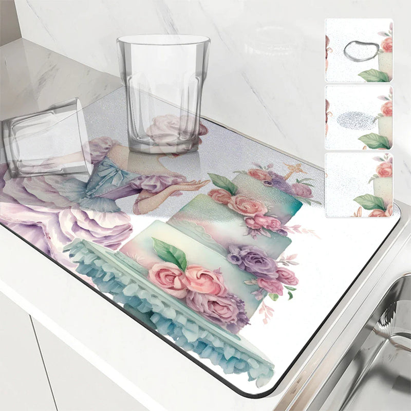 Axyaa Princess Queen Cake Kitchen Absorbent Mat, Antiskid & Quick-Drying