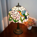 Axyaa Hummingbird Flower Desk Lamp, Modern Stained Glass Shade, Metal Base