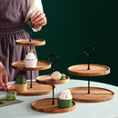 Axya Wooden Cake Pan High Foot Dessert Plate Display Stand Tray Sum Bread Fruit Cake Glass Cover