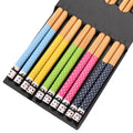 Axyaa Japanese Bamboo Chopsticks Set - 5 Pairs, Food Cat Flower Theme
