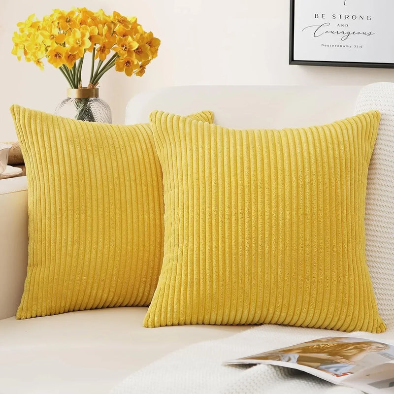 Soft Corduroy Striped 18x18 Inch Throw Pillow Covers for Winter Home Decor - Axyaa