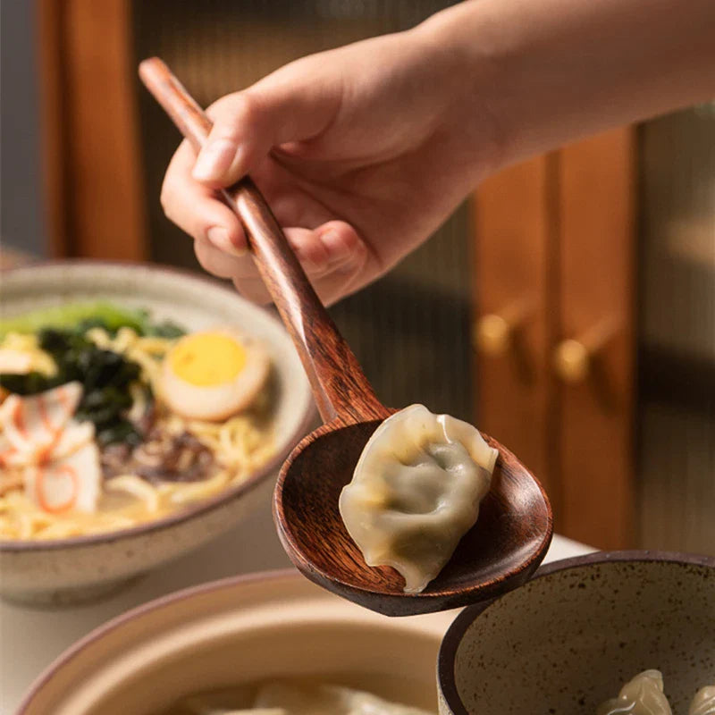 Axyaa Bamboo Ramen Spoon Serving Ladle - Japanese Style Cooking Utensil