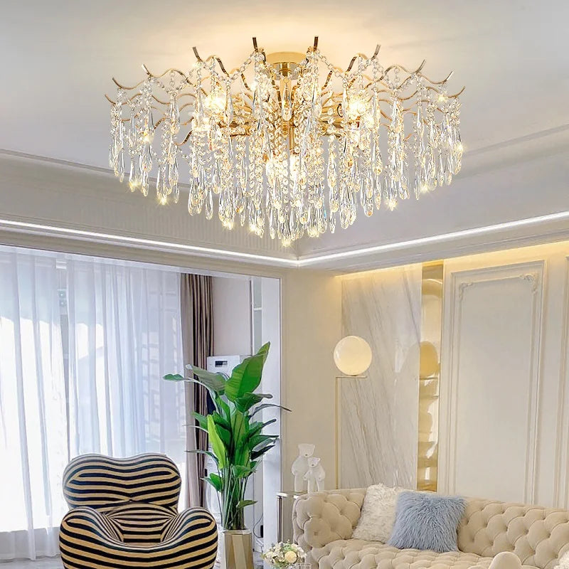 Axyaa Crystal Chandelier: Luxe Living Room Lighting Solution