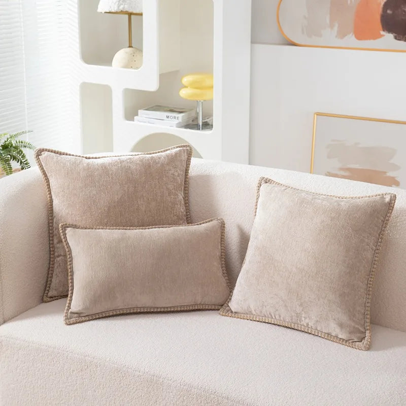 Blue Chenille Luxury Lumbar Pillow Case for Bed Sofa Couch by Axyaa