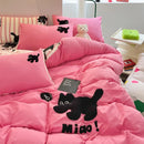 Axyaa Pink Stripe Embroidered Bedding Set - Queen Twin Full Size & Pillowcases