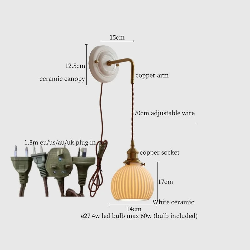Axyaa Ceramic LED Wall Sconce: Polka Dot Interior Lamp for Bedroom, Bathroom, Loft