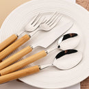 Axyaa Bamboo Handle Cutlery Set Stainless Steel Flatware Dinnerware Kitchen Tableware