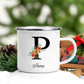 Axyaa Flower Letter Enamel Mug - Personalized Alphabet Camping Tea Coffee Cup
