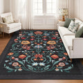 Retro Floral Print Bohemian Rug by Axyaa - Machine Washable & Non-slip Area Mat