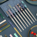 Axyaa Stainless Steel Chinese Chopsticks Set - Multicolor Metal Square Chopsticks