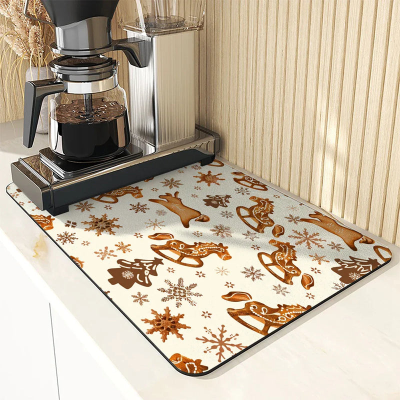 Axyaa Christmas Tree Coffee Cup Drying Mat - Absorbent Non-slip Diatoms Kitchen Mat