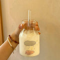 Axyaa Cat Glass Cup & Straw Set