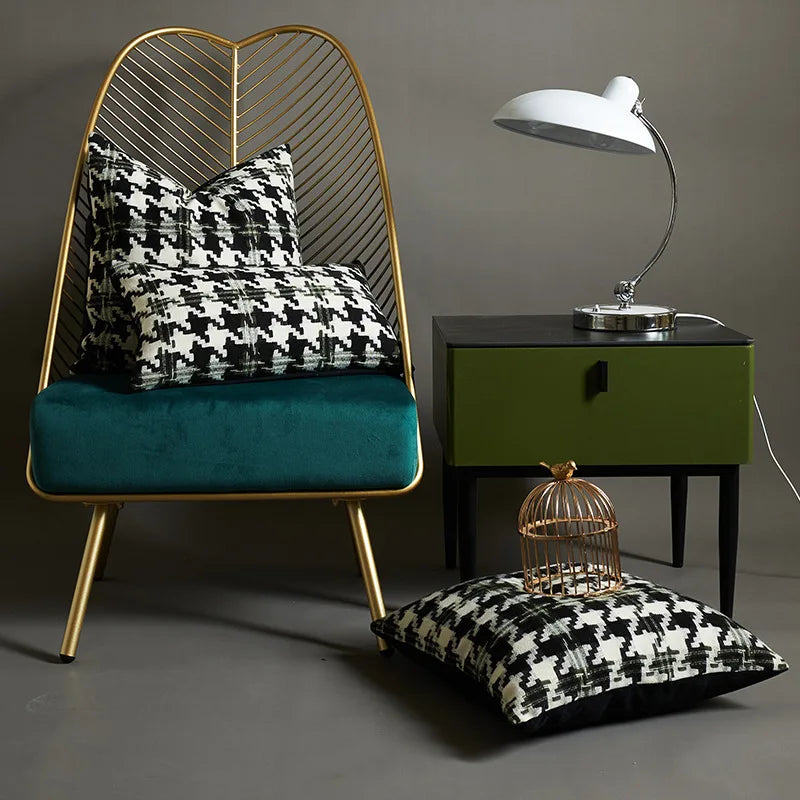 Axyaa Checkerboard Houndstooth Pillowcase 30x50/45/50cm - Nordic Tufted Black White Cushion Cover